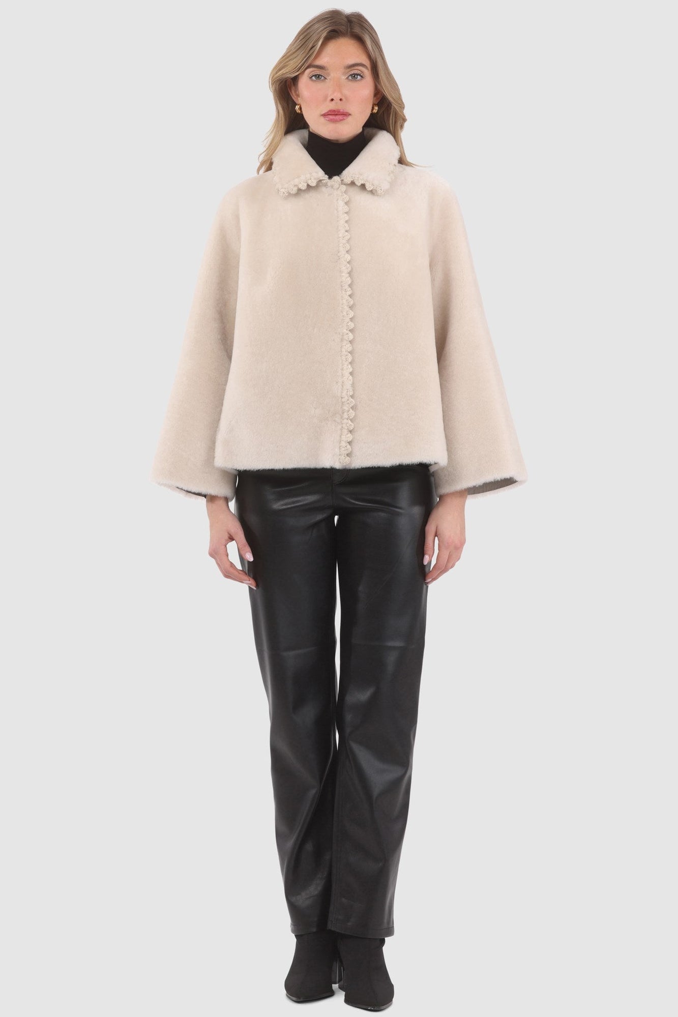 Reversible Select Shearling Jacket With Embroiderd Trim | Women | Cream x Cream