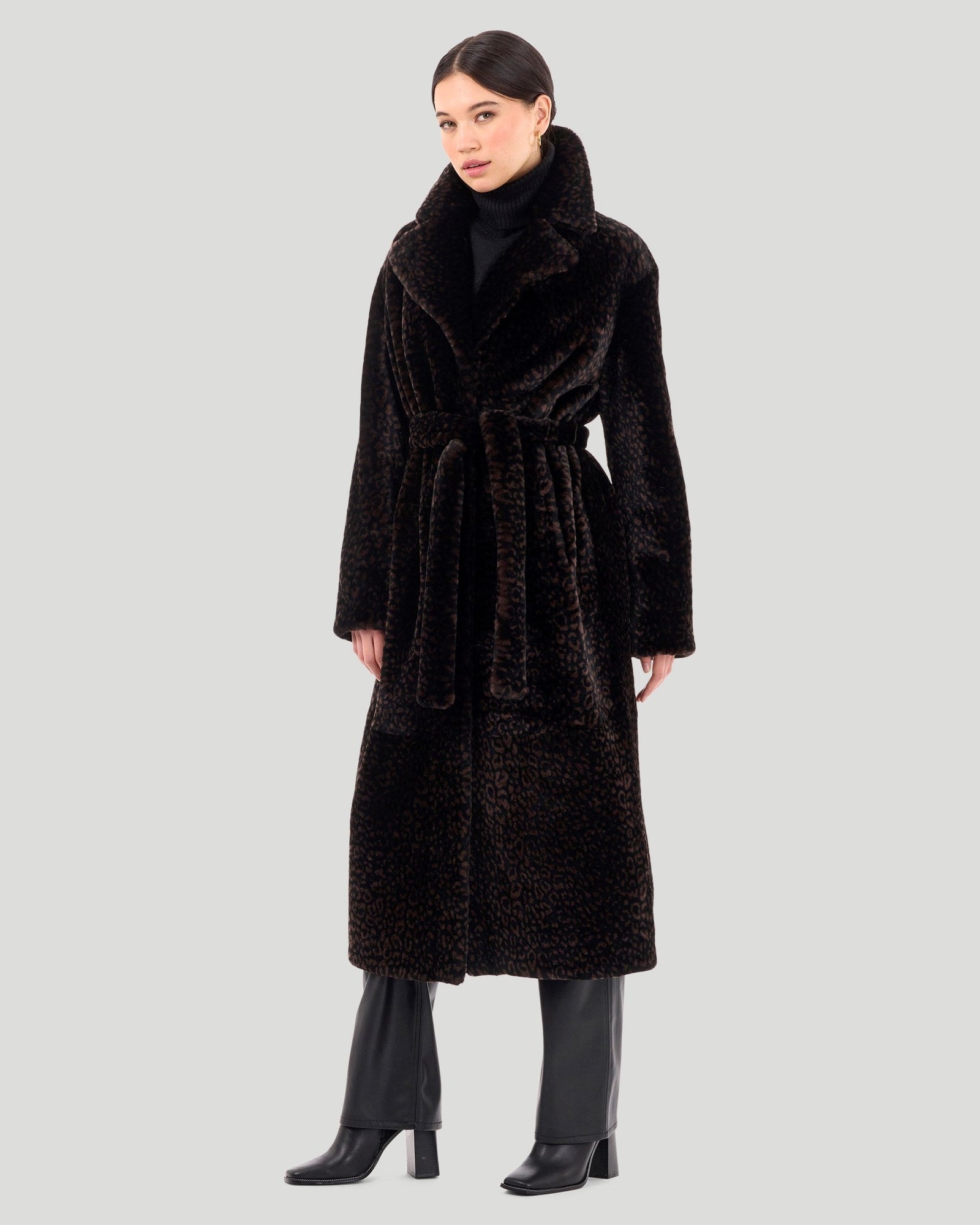 Reversible Select Shearling Lamb Coat | Women | Black x Brown Leopard x Black