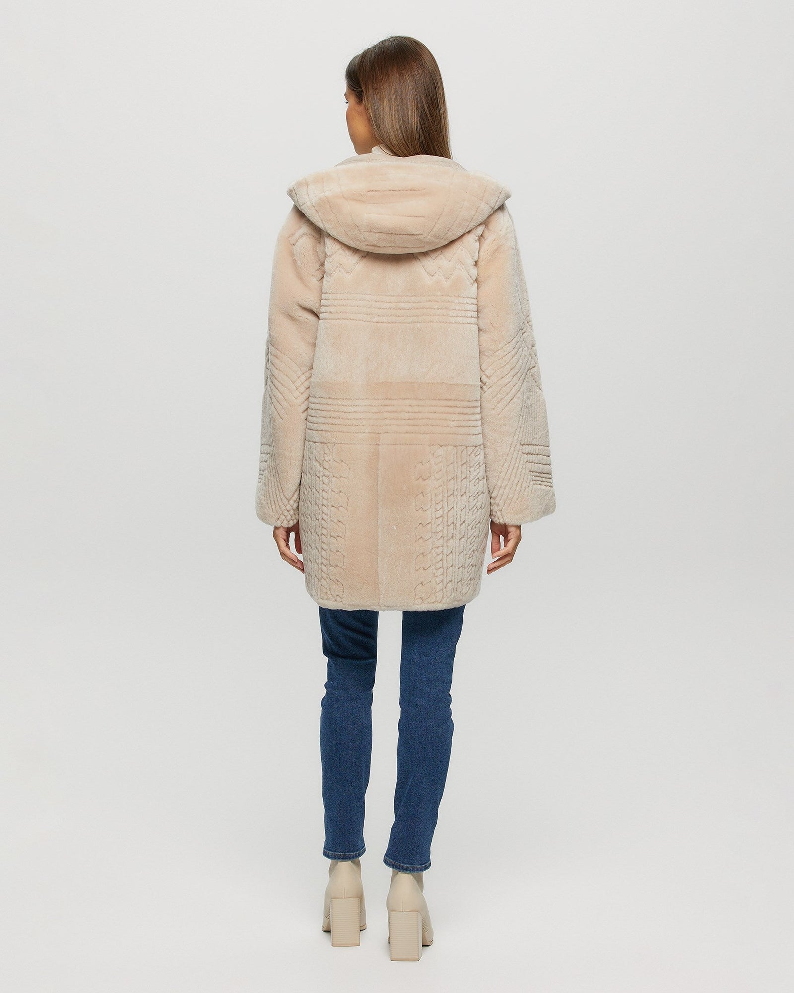 Reversible Select Shearling Lamb Parka With Grooved Pattern | Women | Beige