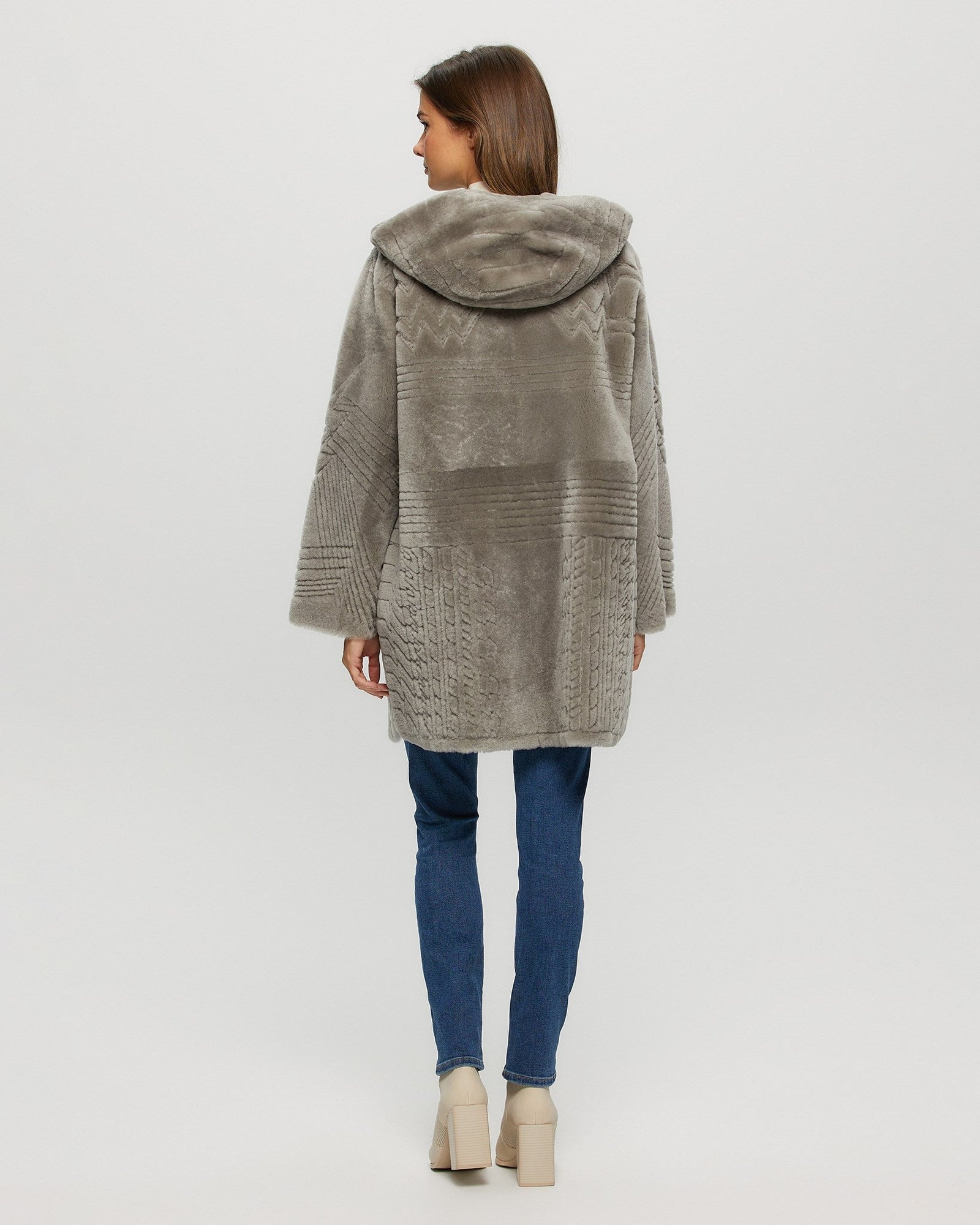 Reversible Select Shearling Lamb Parka With Grooved Pattern | Women | Light Gray