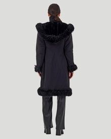 Reversible Select Shearling Lamb Parka With Long Hair Merino Trim And Belt | Women | Black x Black