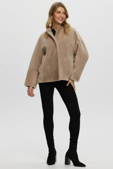 Reversible Shearling Lamb Collarless Jacket | Women | Beige