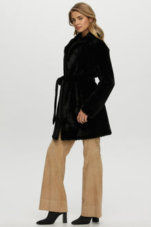 Reversible Shearling Lamb Jacket With Embroiderd Trim, Belt | Women | Black x Black