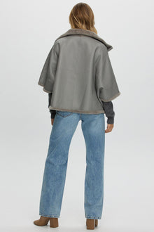 Reversible Shearling Lamb Short Sleeve Zip Cape | Women | Gray