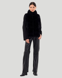 Reversible Shearling Lamb Vest With Select Cashmere Goat Collar | Women | Black x Black