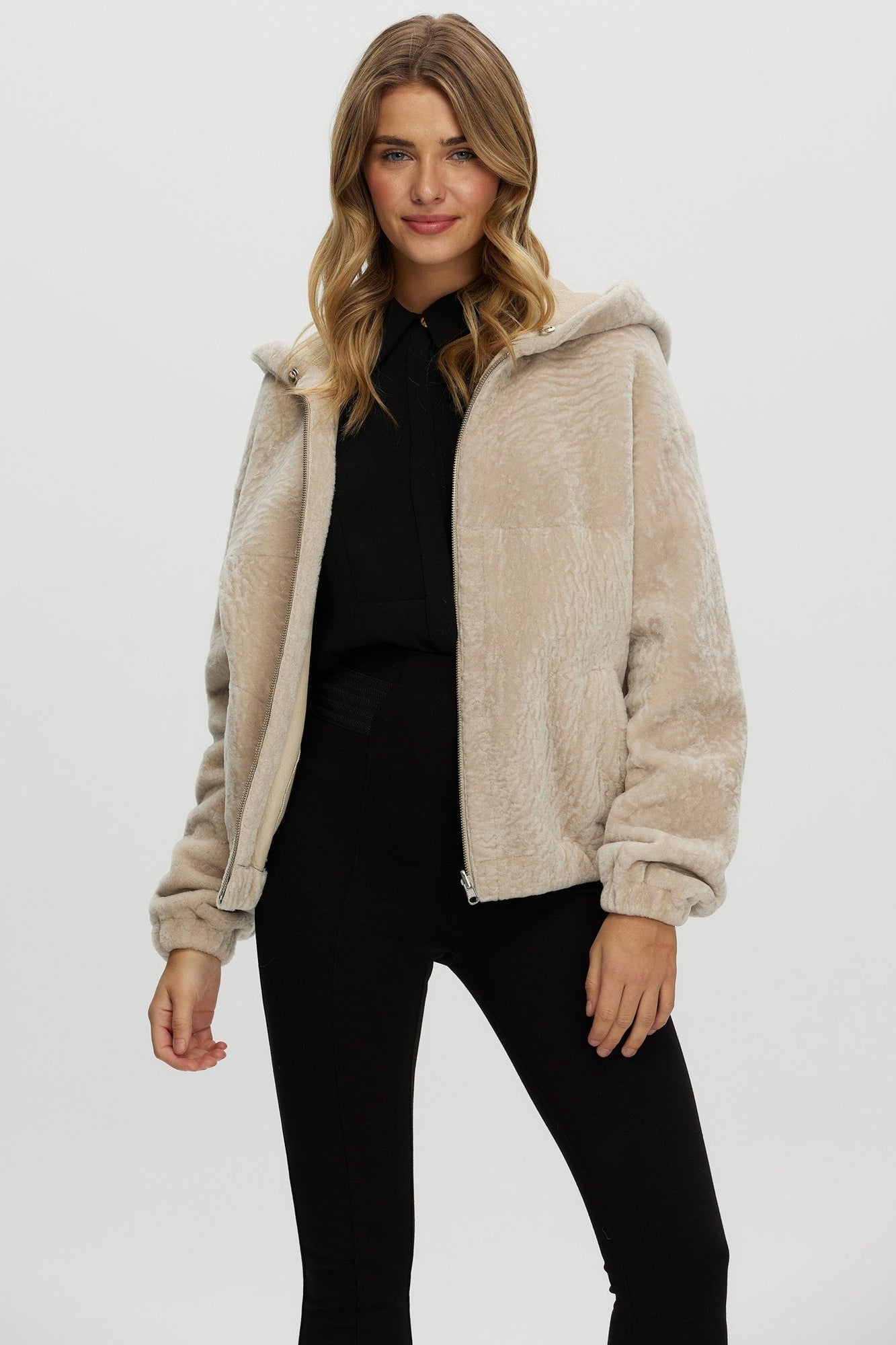 Reversible Shearling Lamb Zip Parka | Women | Beige