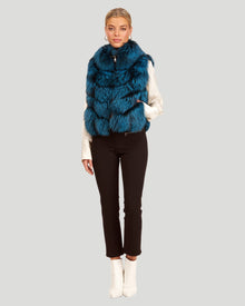 Reversible Silver Fo Fur And Down Vest | Women | Blue x Black