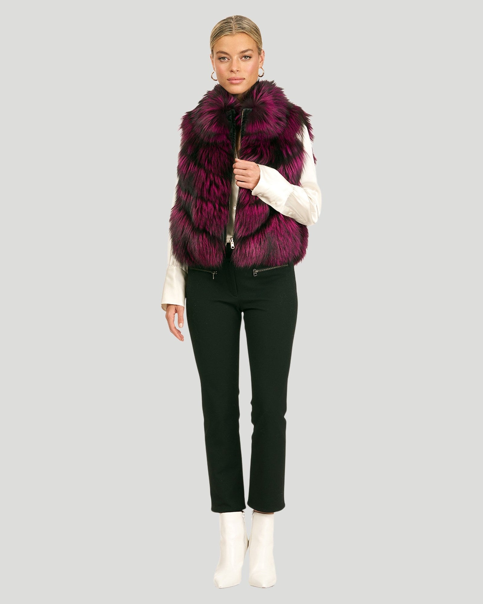 Reversible Silver Fo Fur And Down Vest | Women | Fushia x Black