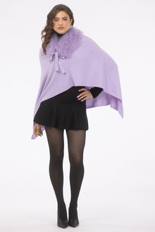 Select Cashmere And Merino Wool Blend Poncho With Select Mongolian Lamb Collar | Women | Lilac