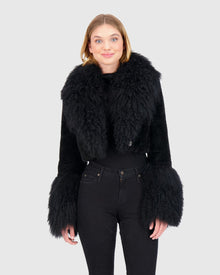 Select Cashmere Goat Bolero With Select Mongolian Goat Collar And Cuffs | Black