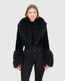 Select Cashmere Goat Bolero With Select Mongolian Goat Collar And Cuffs | Black