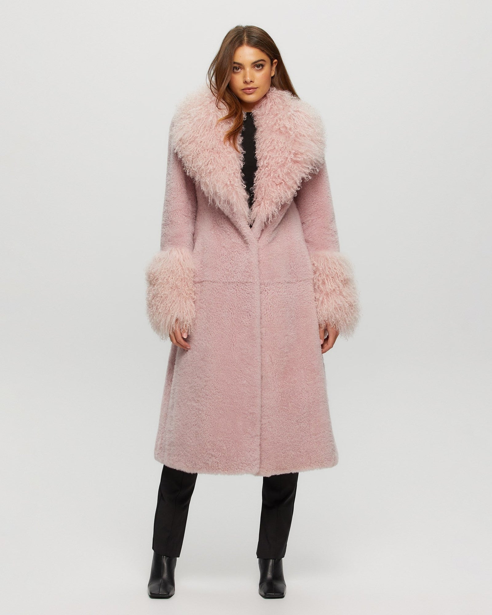 Select Cashmere Goat Short Coat With Select Mongolian Goat Shawl Collar And Cuffs | Women | Pink