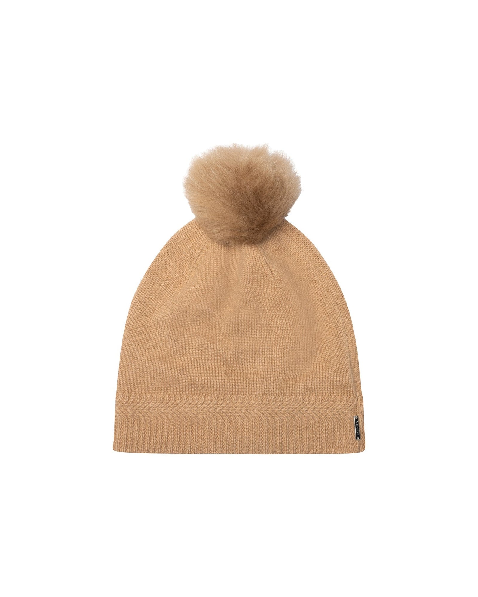 Select Cashmere Hat With Toscana Shearling Lamb Pompom | Women | Light Camel