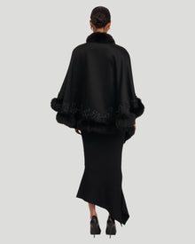 Select Cashmere & Wool Cape With Toscana Shearling Lamb Trim And Ribbon Embroidery | Women | Black