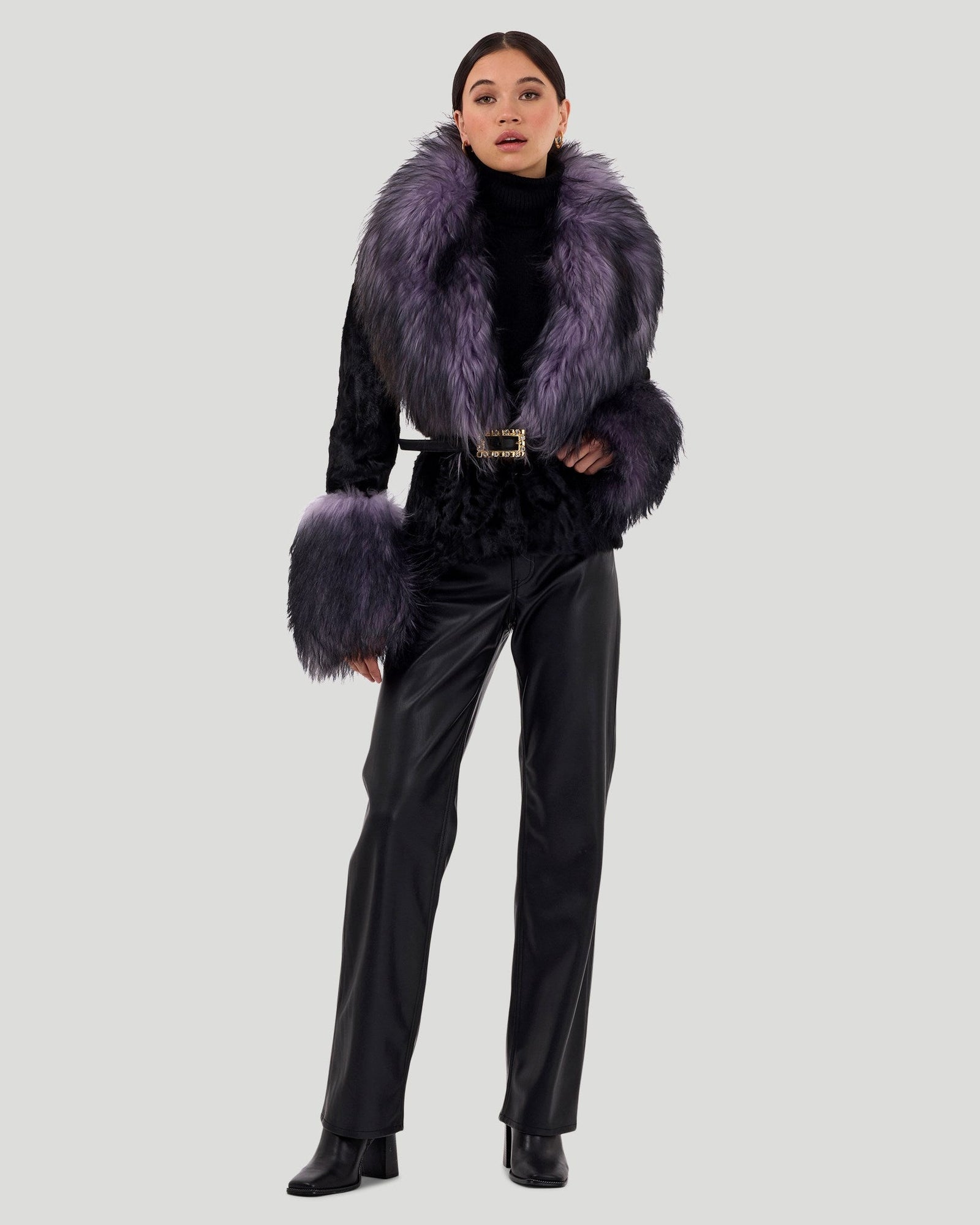 Select Lamb Jacket With Select Goat Collar & Cuffs | Women | Black x Lilac