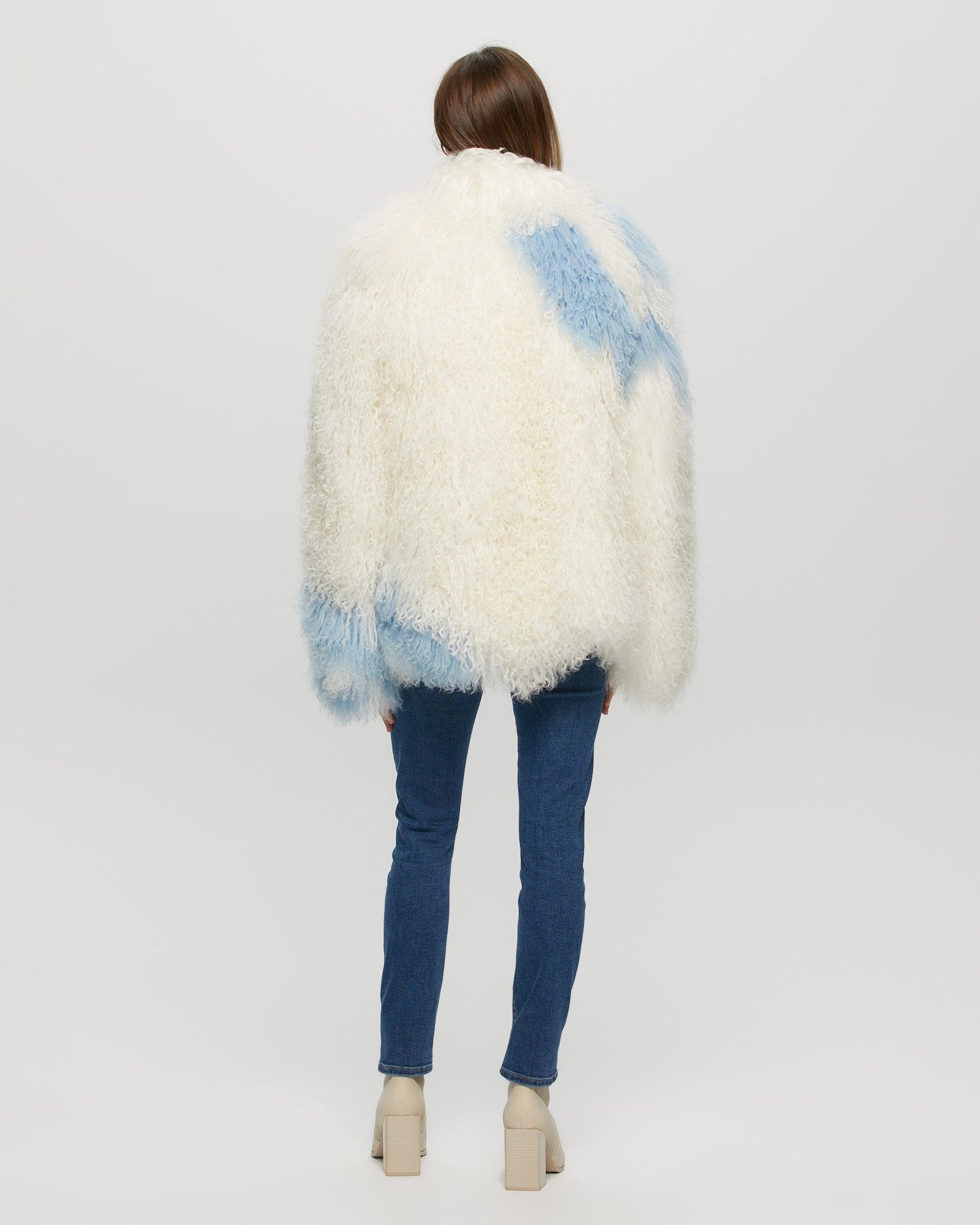 Select Mongolian Goat Jacket | Women | White x Blue