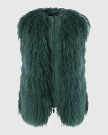 Select Mongolian Goat Zip Vest | Forest Green