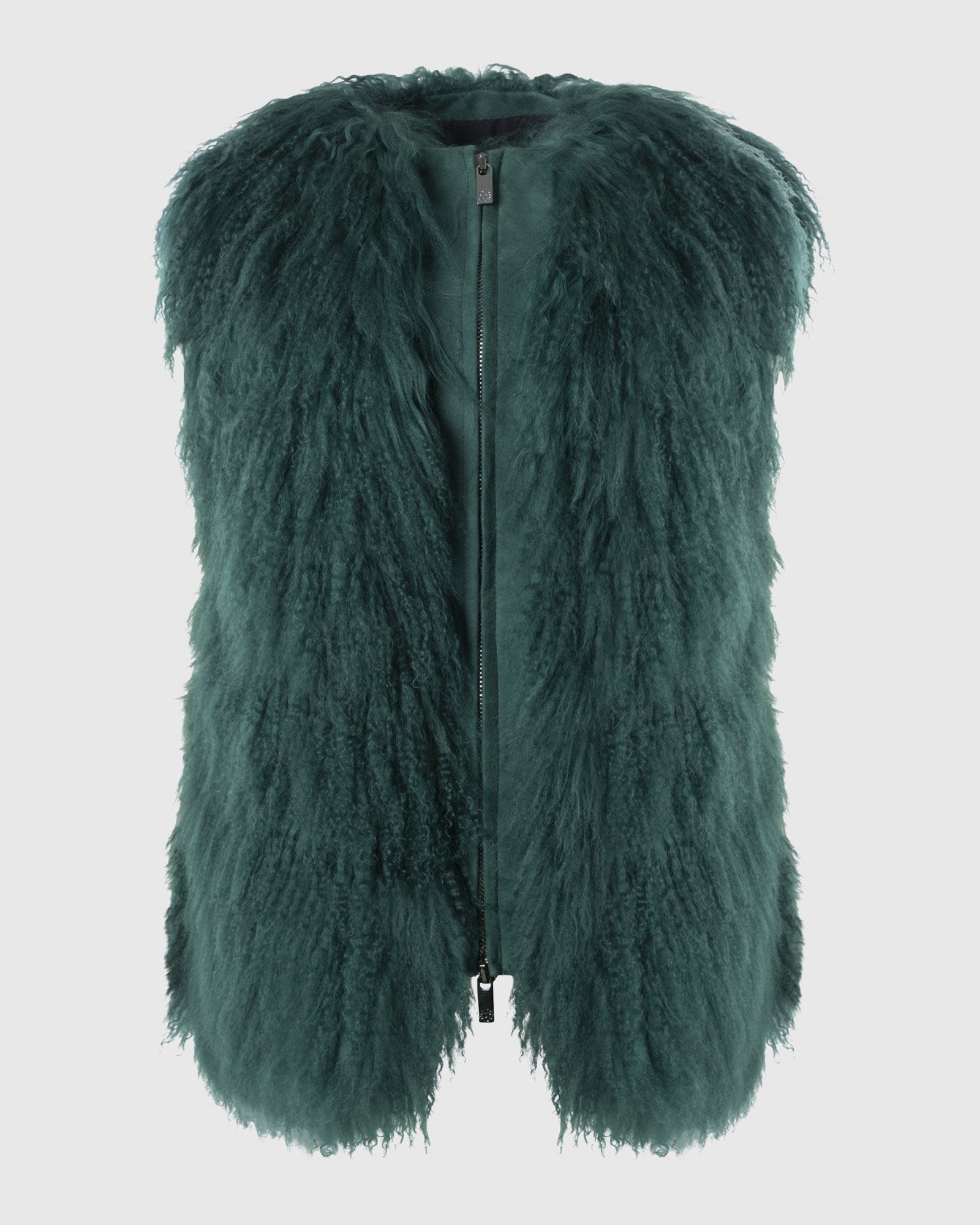 Select Mongolian Goat Zip Vest | Forest Green