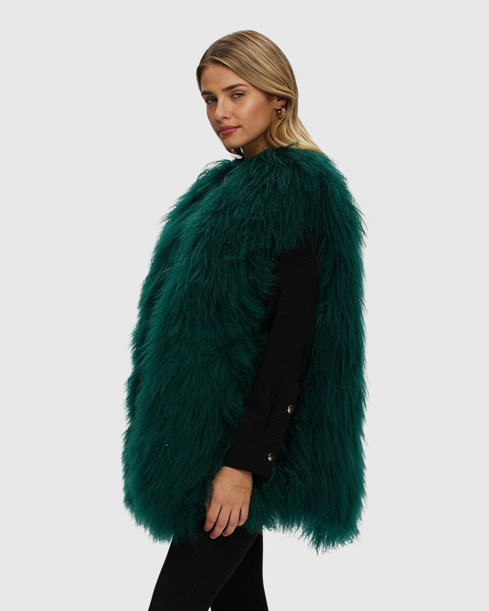 Select Mongolian Goat Zip Vest | Forest Green