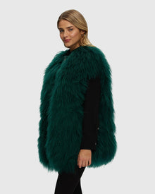 Select Mongolian Goat Zip Vest | Forest Green