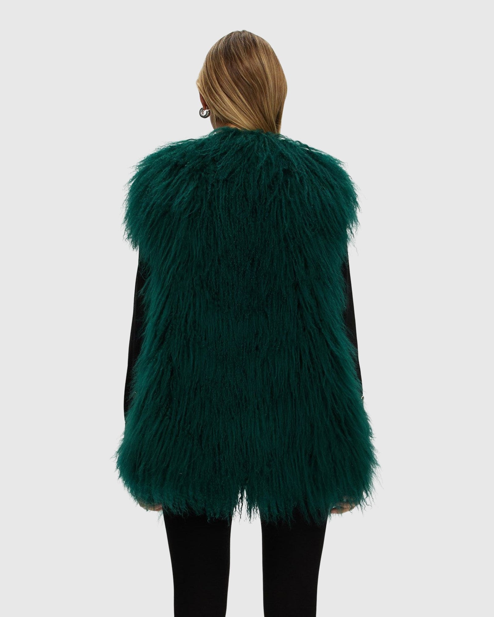 Select Mongolian Goat Zip Vest | Forest Green