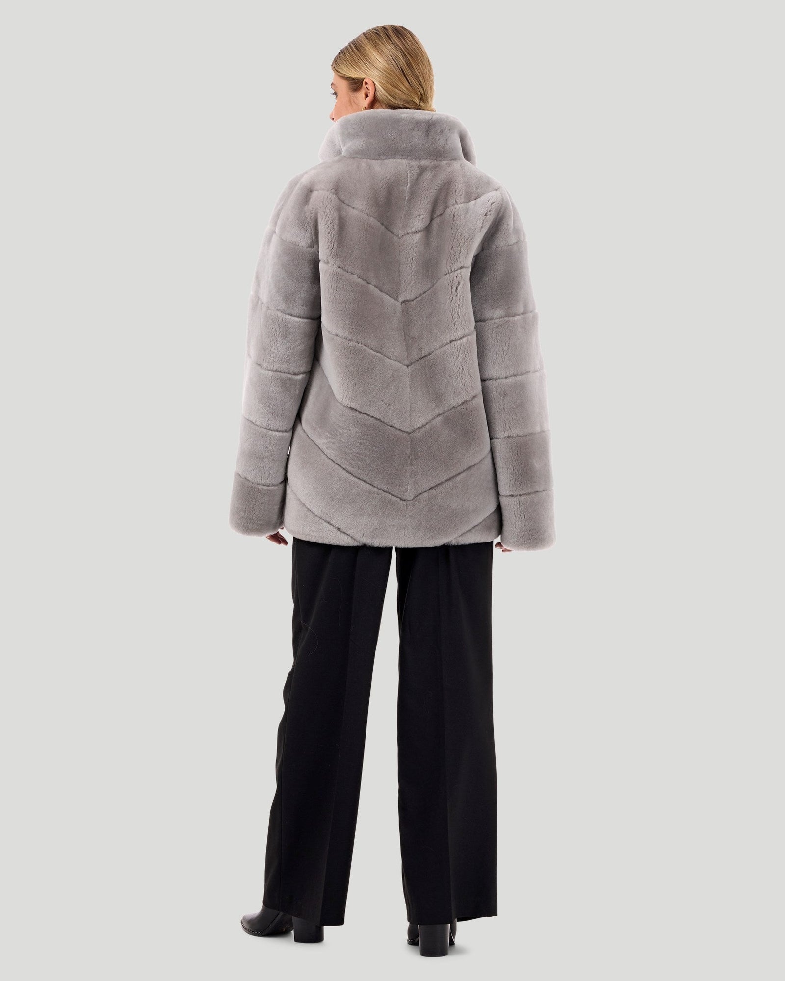 Select Shearling Lamb Chevron Jacket | Women | Light Gray