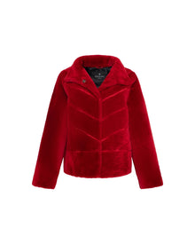 Select Shearling Lamb Chevron Jacket With Horizontal Bottom | Women | Red (V1)