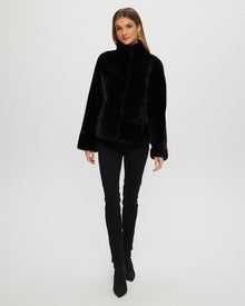 Select Shearling Lamb Chevron Jacket With Horizontal Bottom | Women | Black (V2)