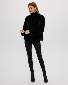 Select Shearling Lamb Chevron Jacket With Horizontal Bottom | Women | Black (V2)