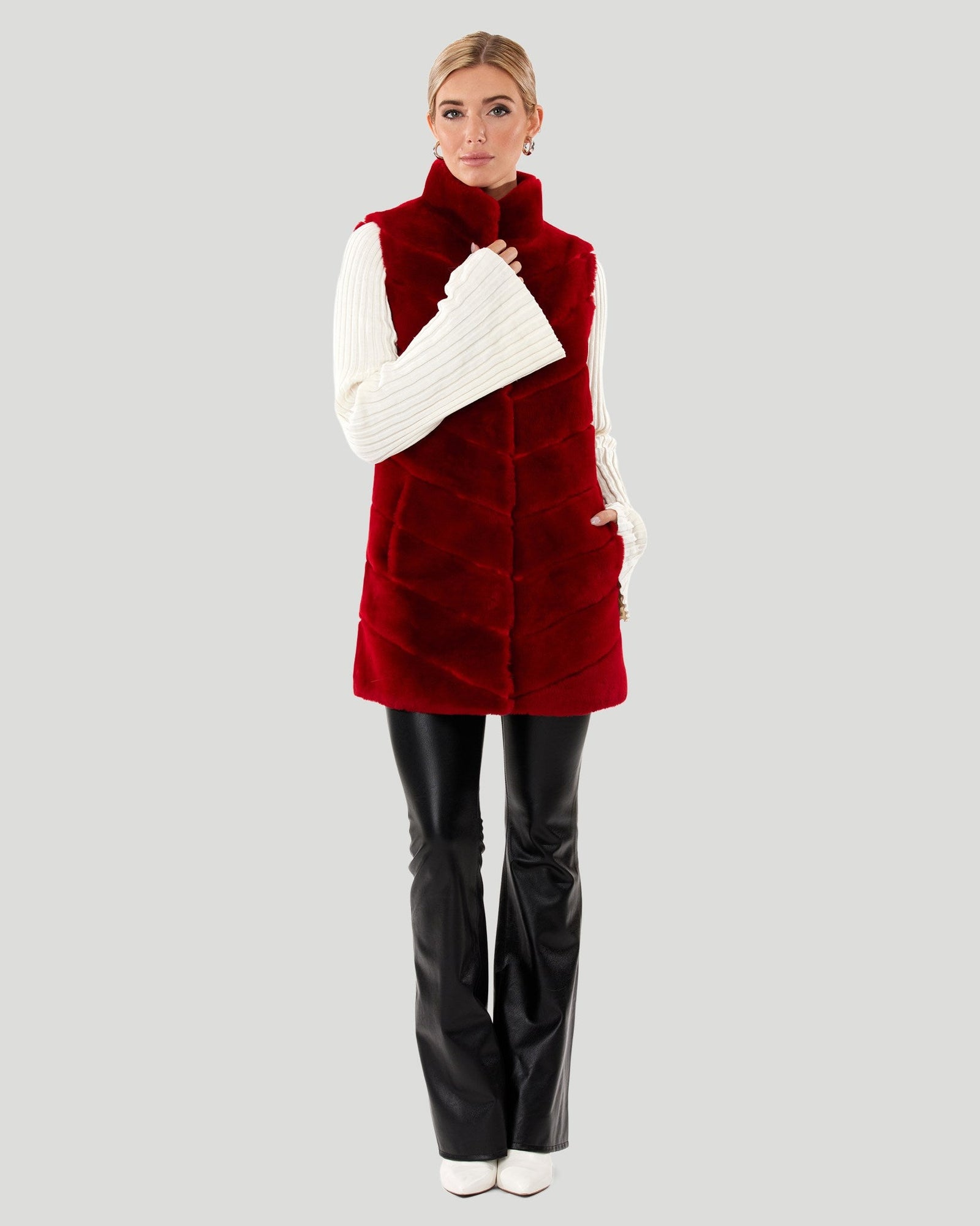 Select Shearling Lamb Chevron Vest | Women | Red