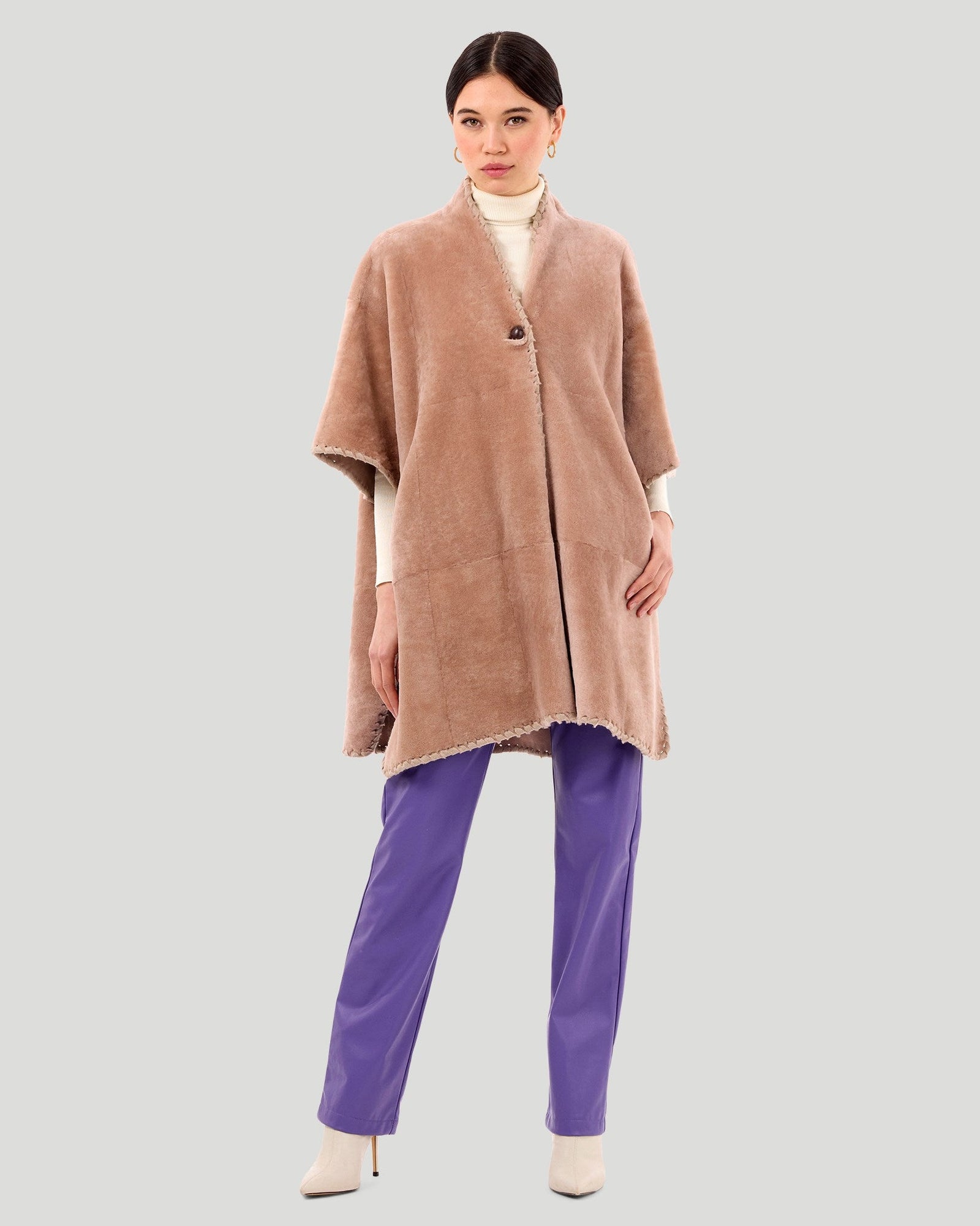 Select Shearling Lamb Poncho With Cashmere Embroidery | Women | Blush