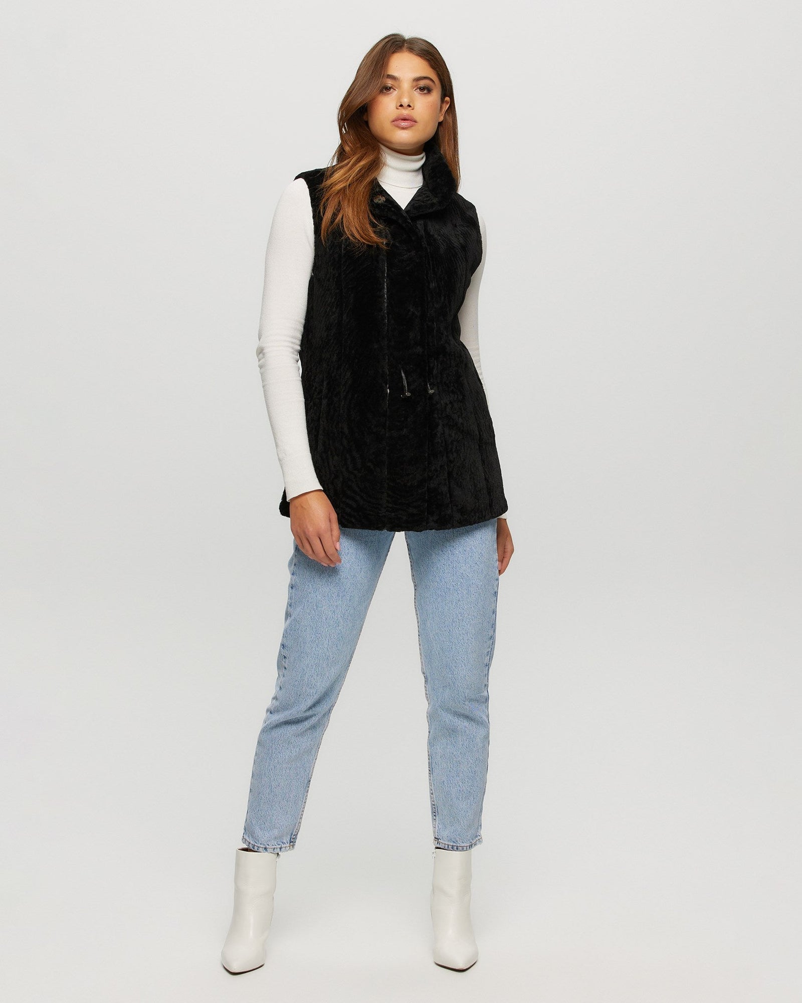 Select Shearling Lamb Vest Reversible To Taffeta | Women | Black x Black