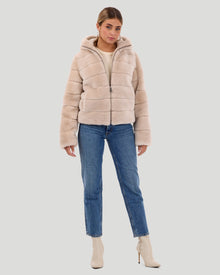 Select Shearling Lamb Zip Jacket With Hood | Women | Beige