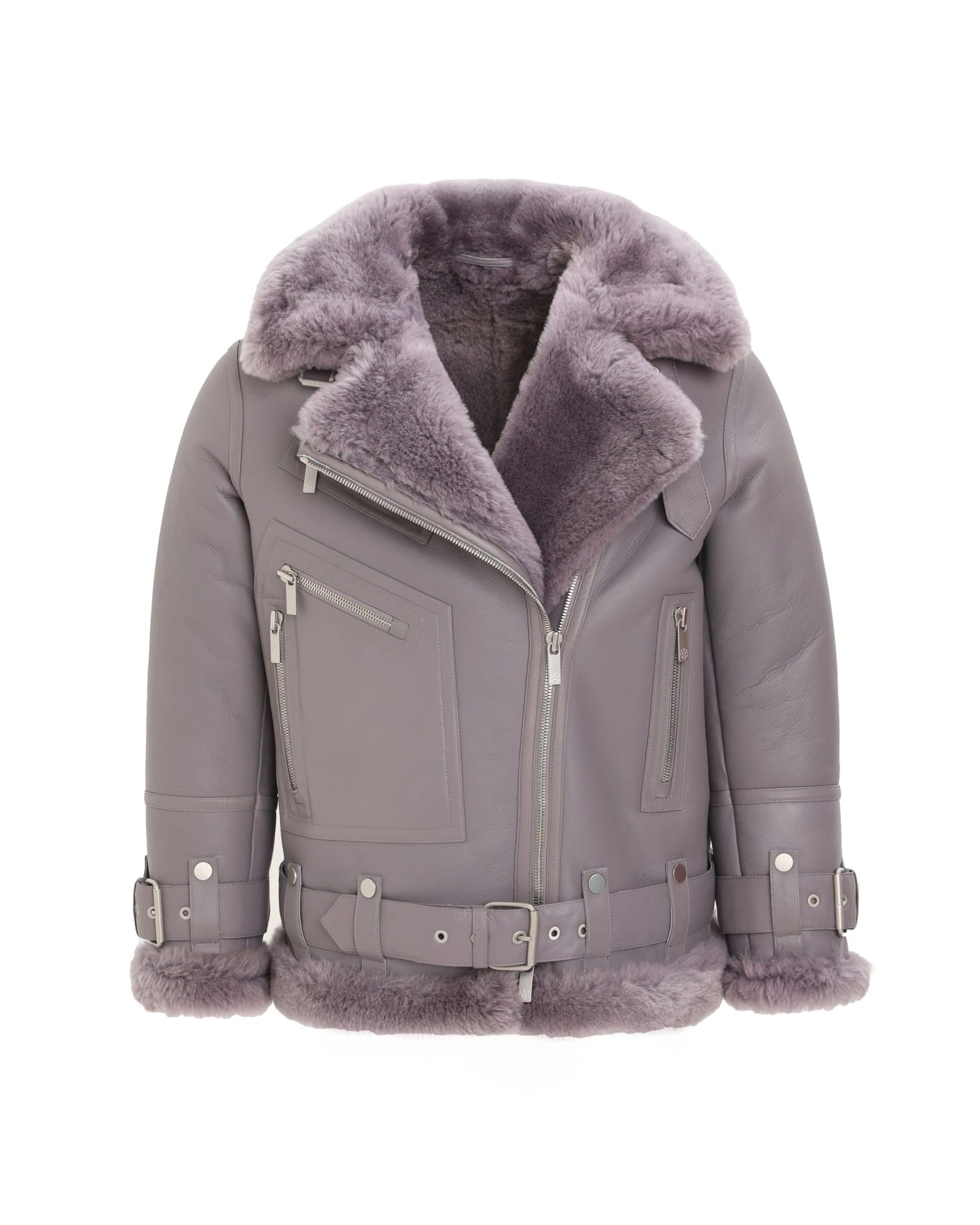 Select Shearling Lamb Zip Moto Jacket | Women | Lilac