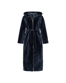 Select Shearling Lamb Zip Parka With Belt | Women | Dark Blue x Dark Blue