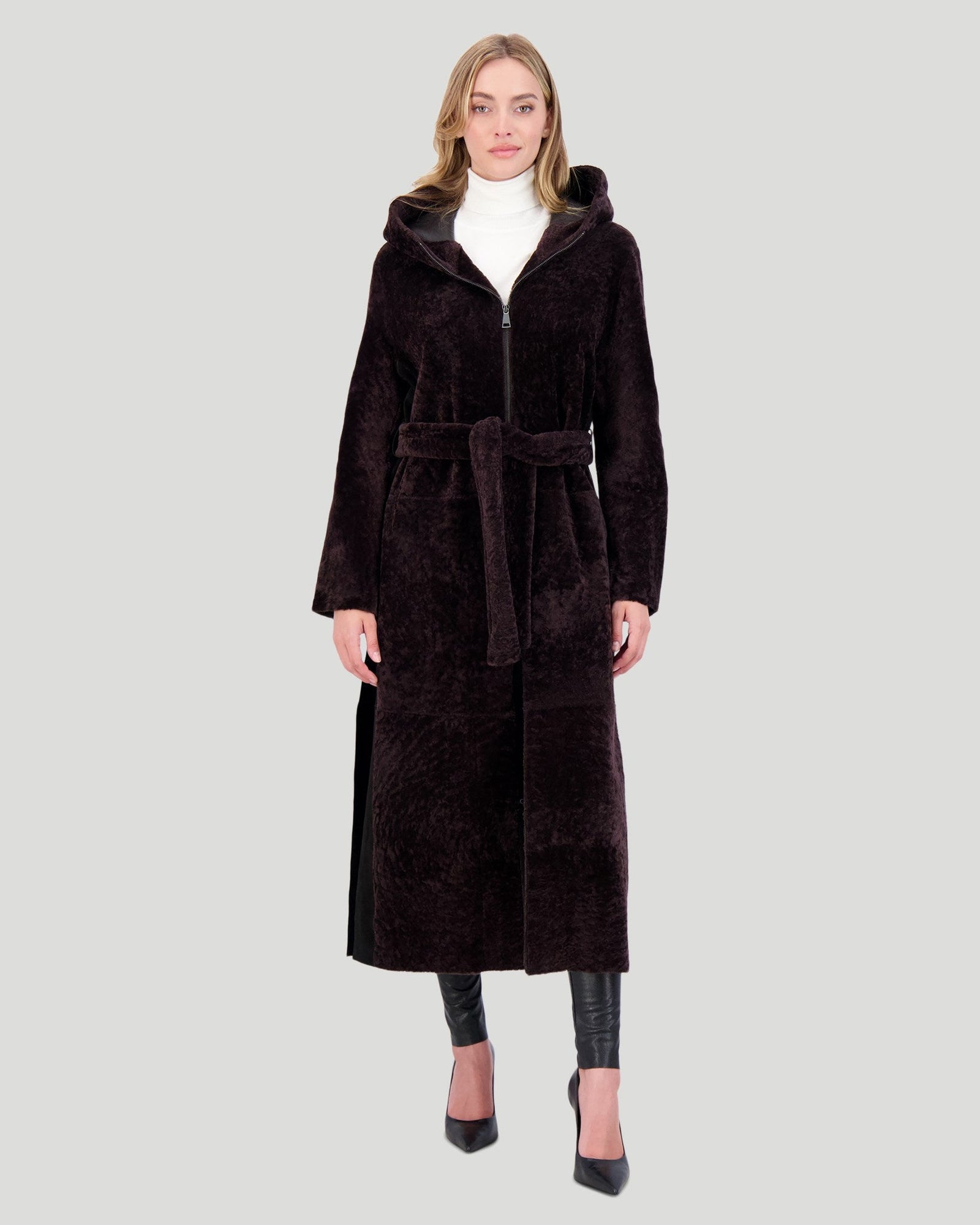 Select Shearling Lamb Zip Parka With Belt | Women | Brown x Brown