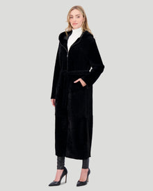 Select Shearling Lamb Zip Parka With Belt | Women | Black x Black