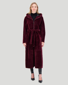 Select Shearling Lamb Zip Parka With Belt | Women | Burgundy x Burgundy