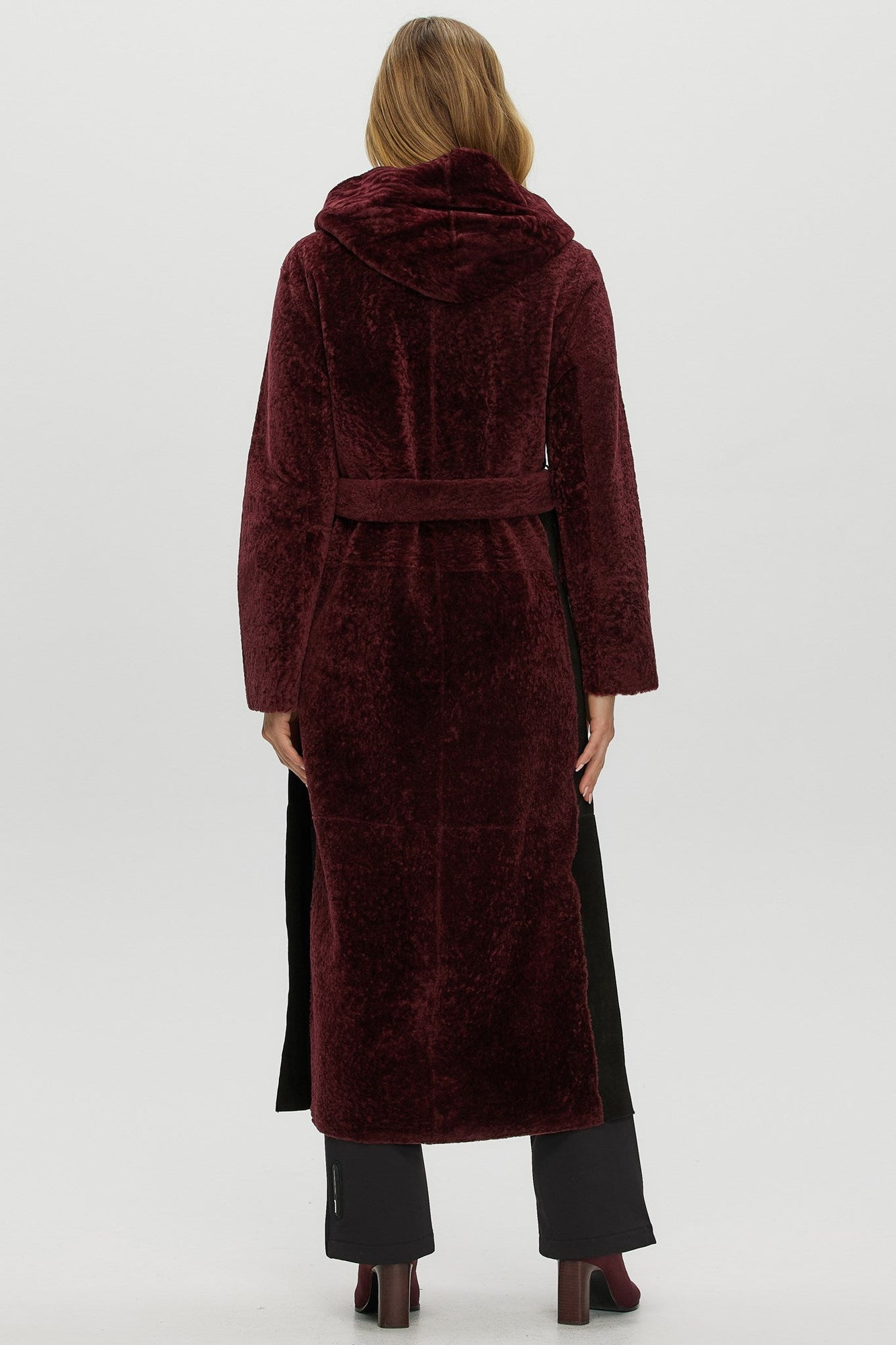 Select Shearling Lamb Zip Parka With Belt | Women | Burgundy x Black