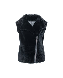 Select Shearling Lamb Zip Vest With Grooved Pattern | Women | Black