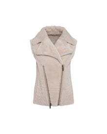 Select Shearling Lamb Zip Vest With Grooved Pattern | Women | Beige