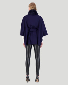 Select Wool Belted Cape With Toscana Shearling Lamb Collar | Women | Navy