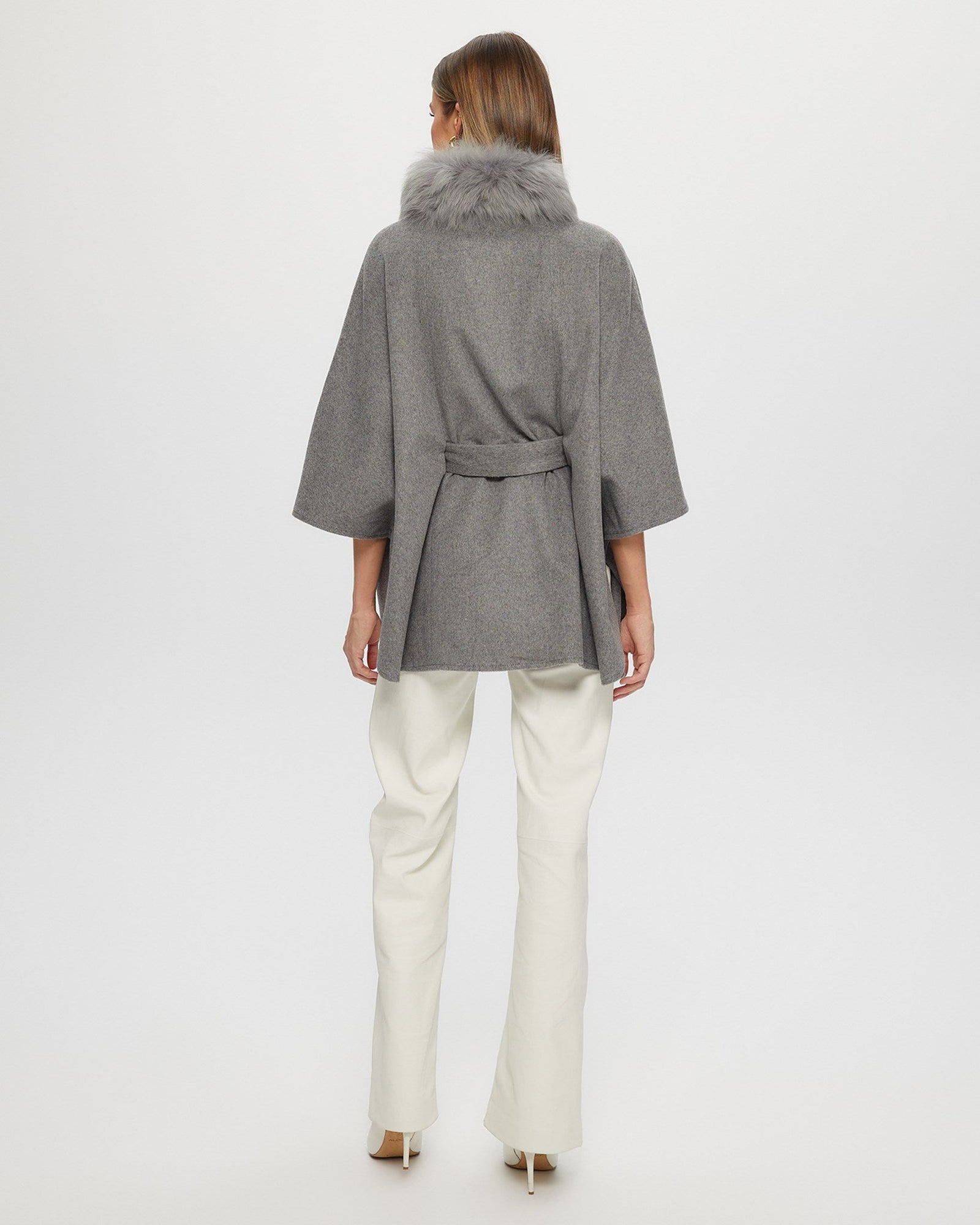 Select Wool Belted Cape With Toscana Shearling Lamb Collar | Women | Light Gray