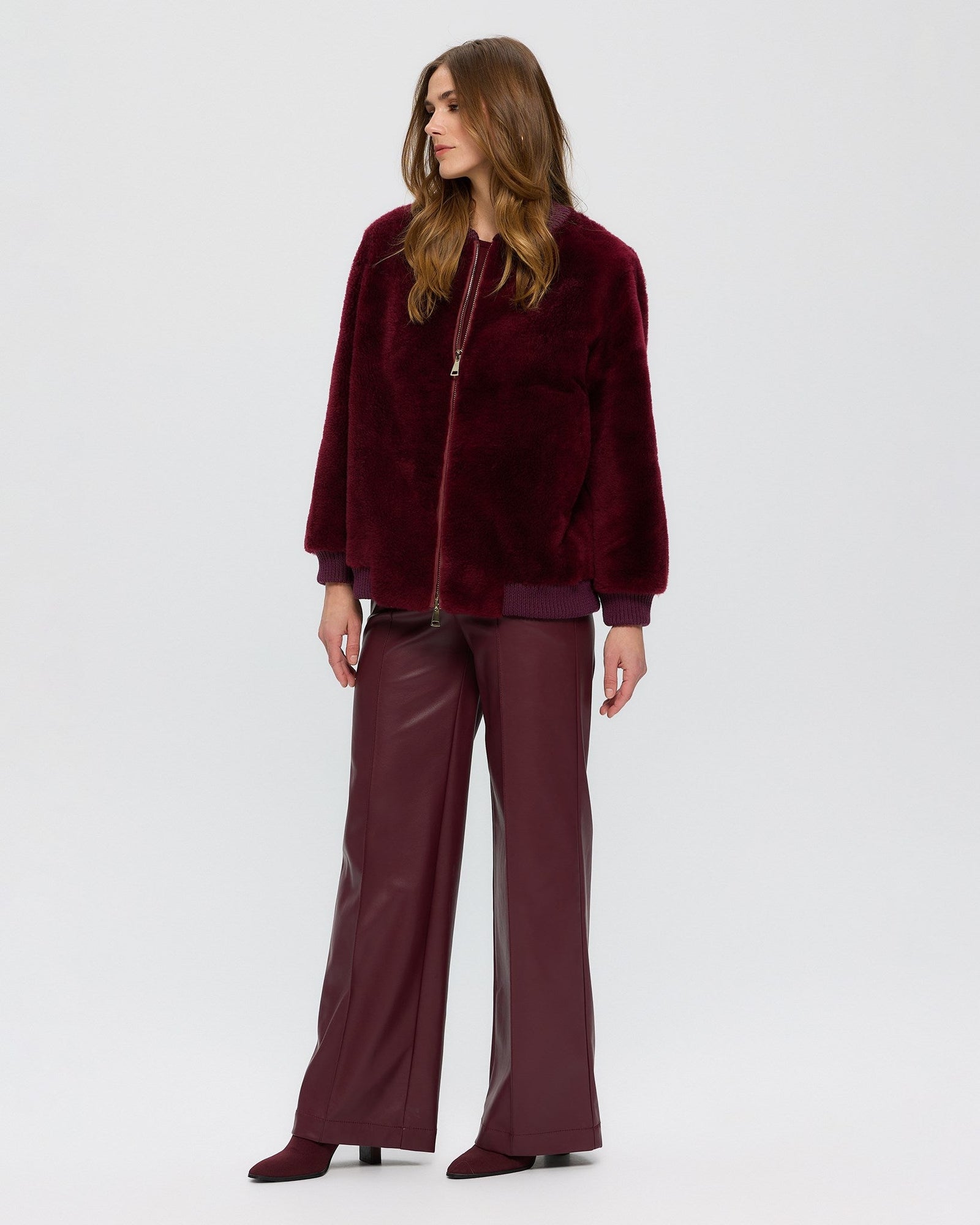 Sheared Cashmere Goat Bomber Jacket | Women | Burgundy