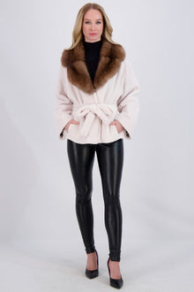 Sheared Mink Jacket W/ Sable & Belt | Women | White