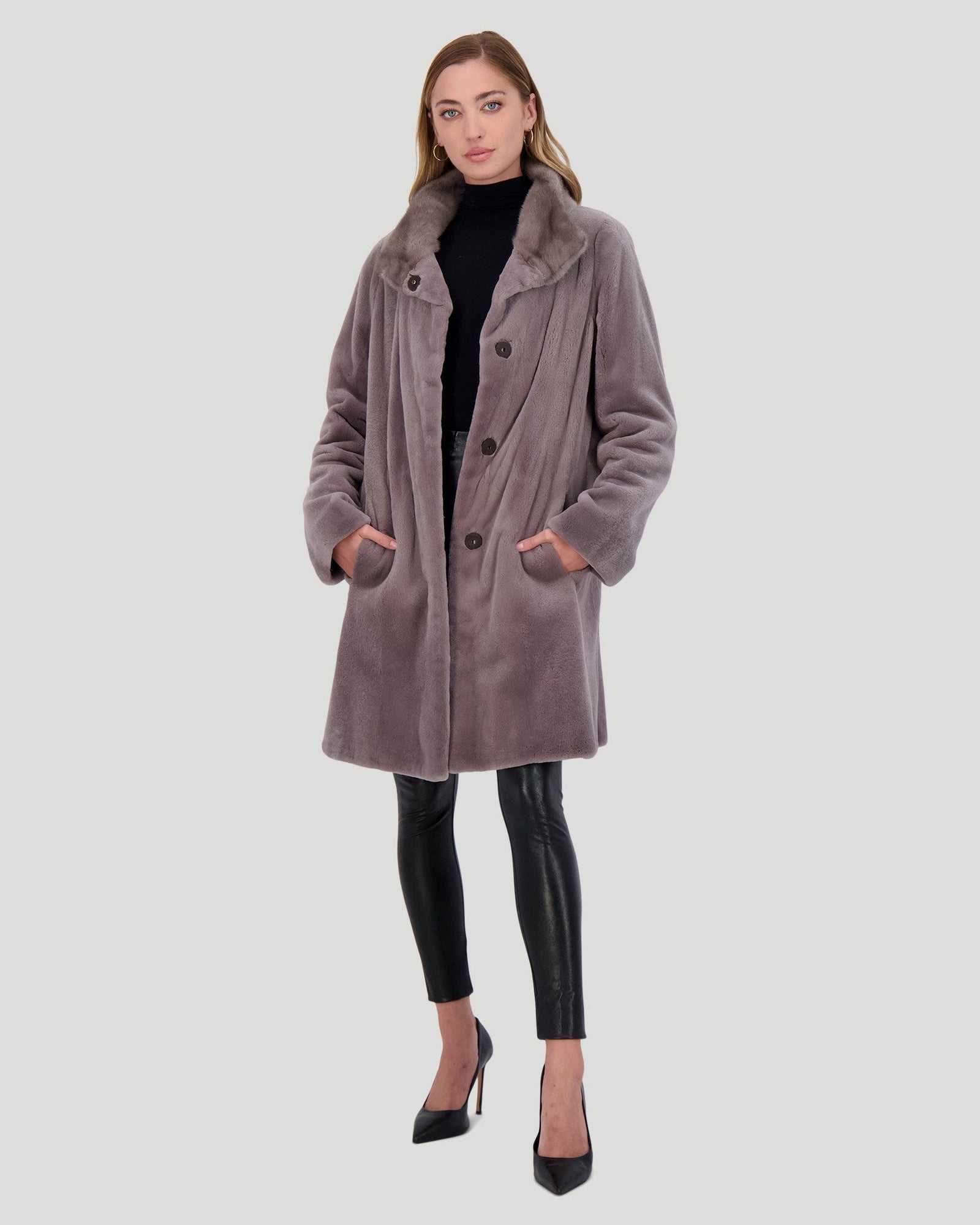 Sheared Mink Short Coat | Women | Taupe