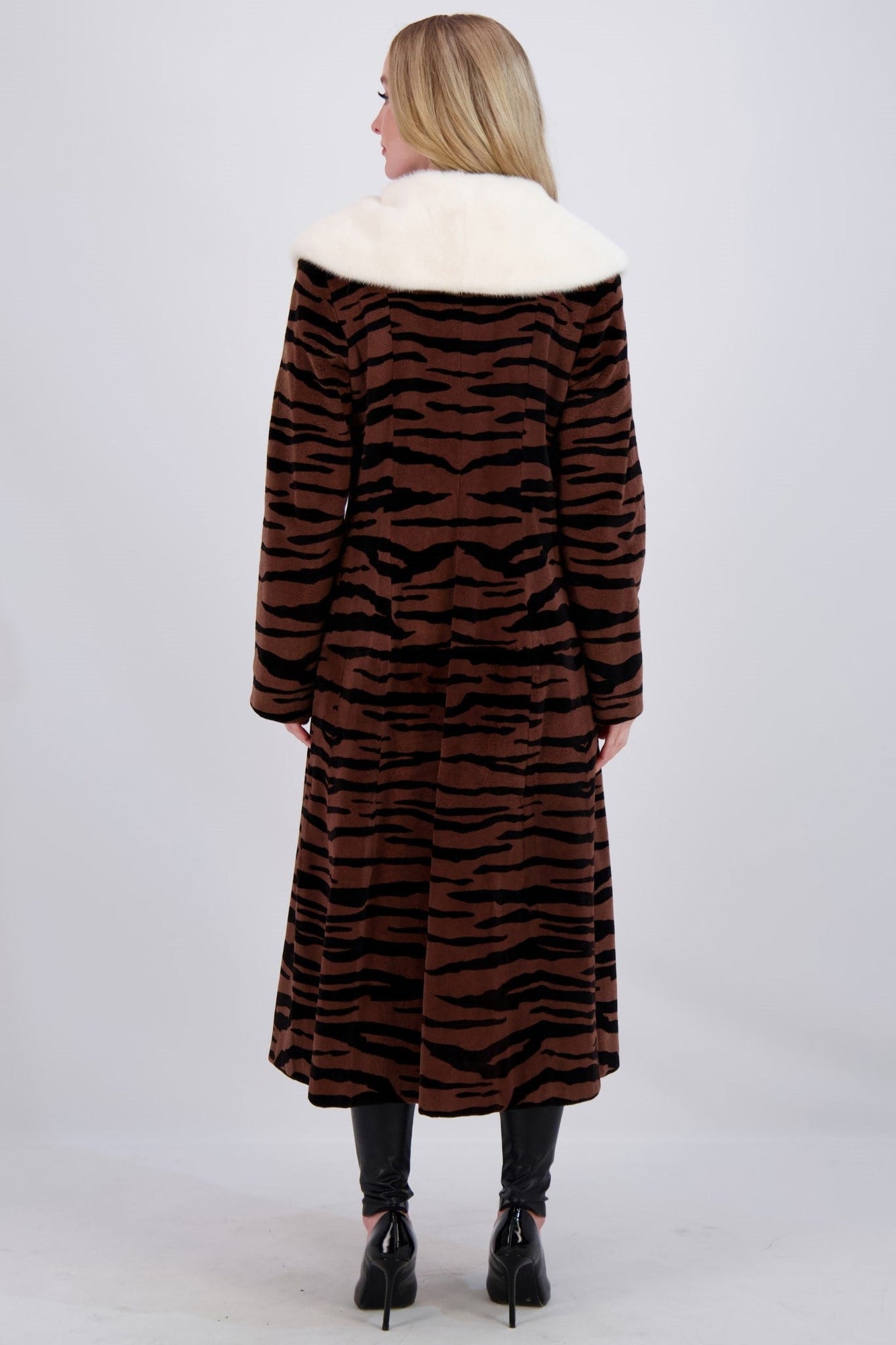 Sheared Mink Short Coat | Women | Brown Tiger Print