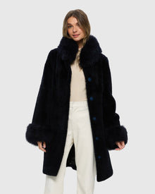 Sheared Select Cashmere Goat Jacket With Select Cashmere Goat Collar & Cuffs | Dark Blue