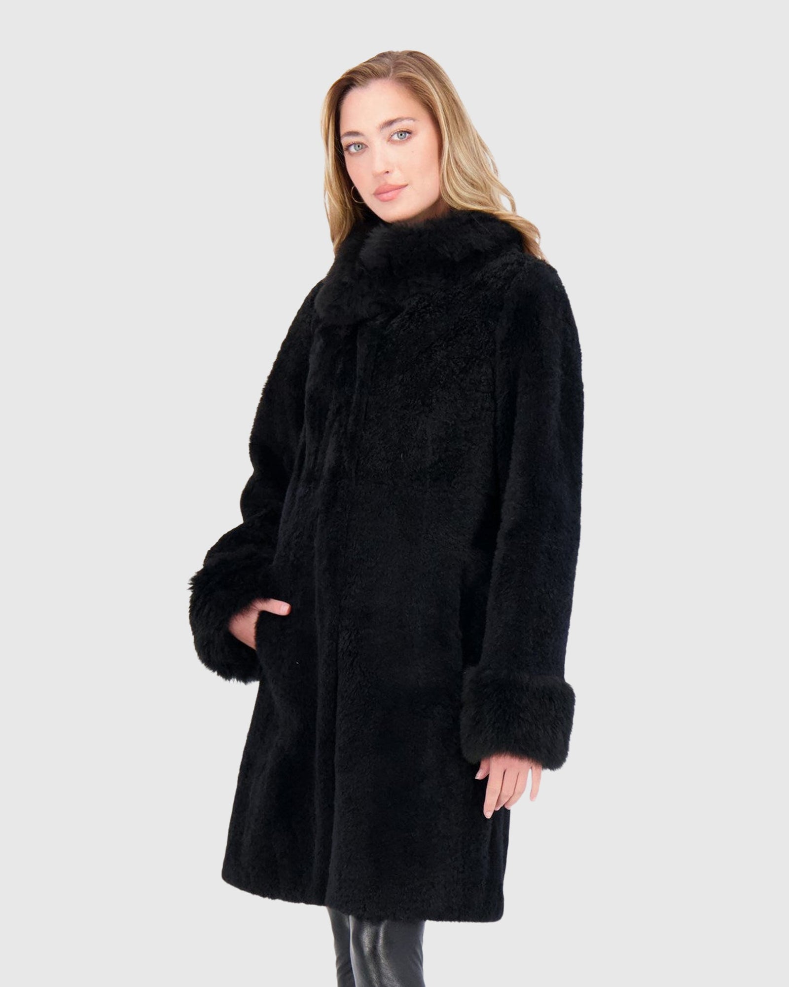 Sheared Select Cashmere Goat Jacket With Select Cashmere Goat Collar & Cuffs | Black