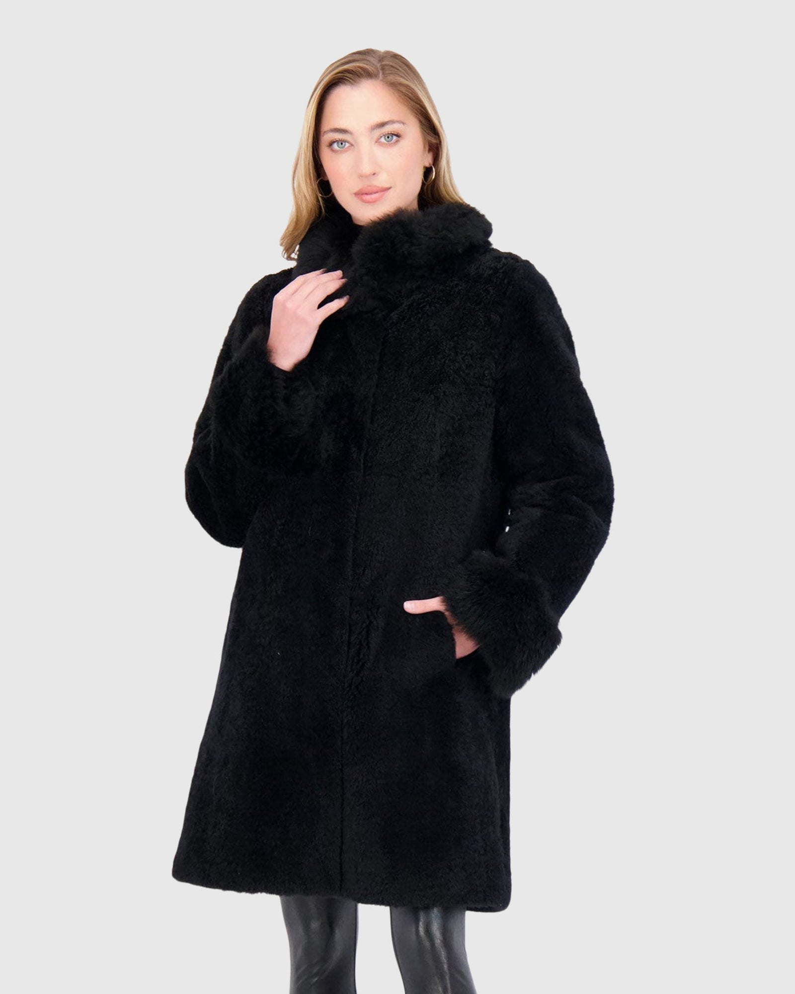 Sheared Select Cashmere Goat Jacket With Select Cashmere Goat Collar & Cuffs | Black